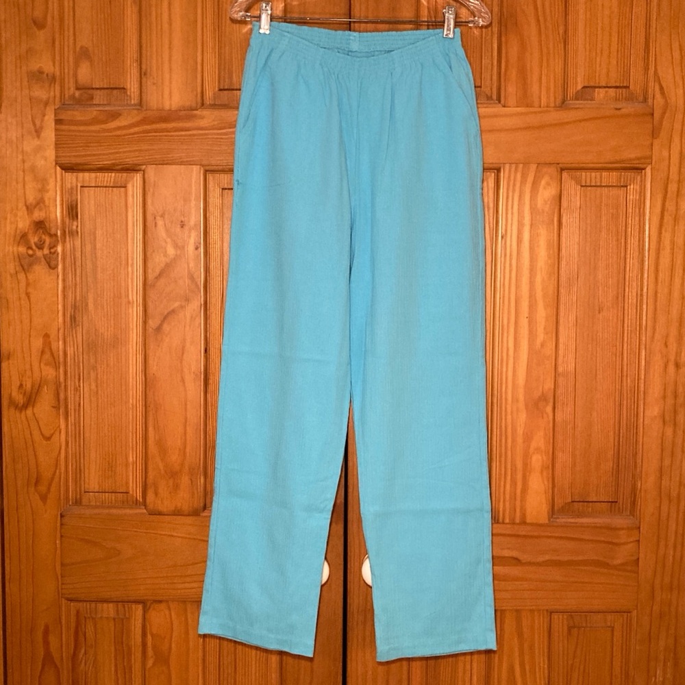 NWOT Boca Bay Vintage 80s 90s Pull On Elastic Waist Crinkle Pants Blue Size 12